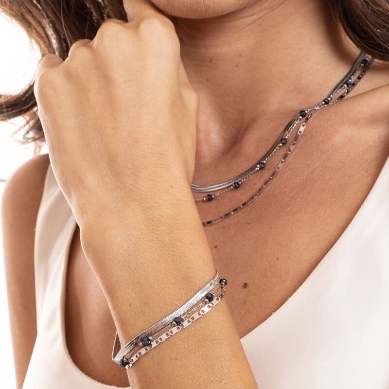 Bracciale Triplo Filo con Cristalli Neri Layers - Brand Gioielli