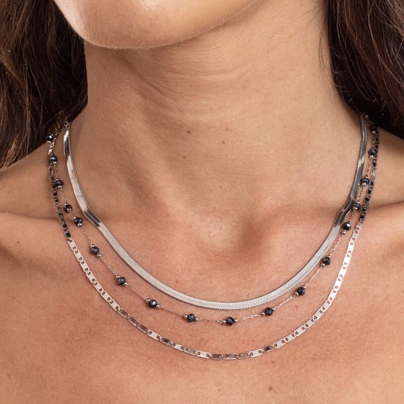 Collana Triplo Filo con Cristalli Neri Layers - Brand Gioielli