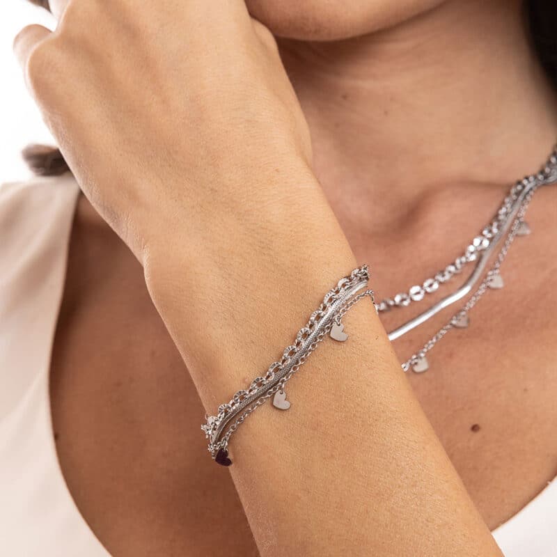 Bracciale Triplo Filo con Cuoricini Layers - Brand Gioielli
