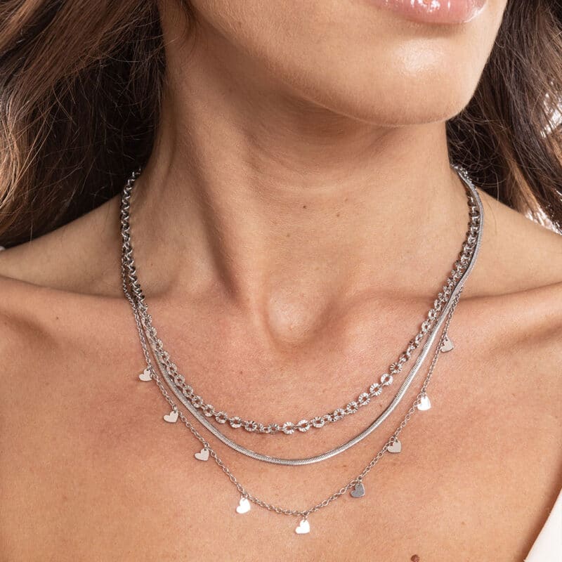 Collana Triplo Filo con Cuoricini Layers - Brand Gioielli