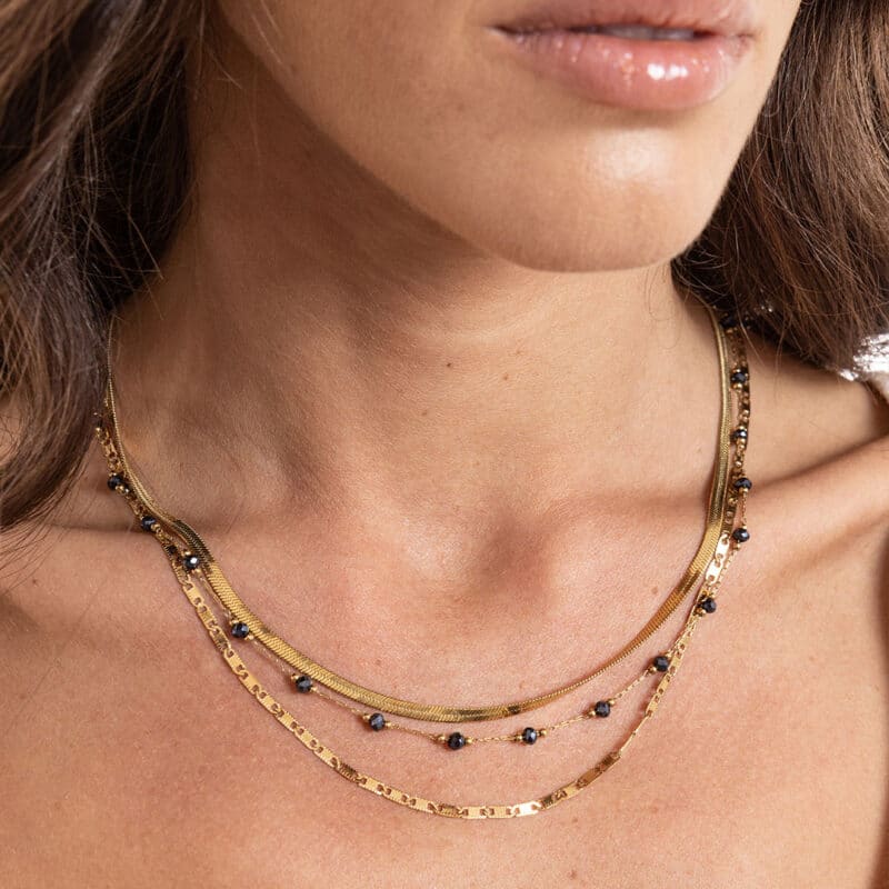 Collana Triplo Filo con Cristalli Neri Layers - Brand Gioielli