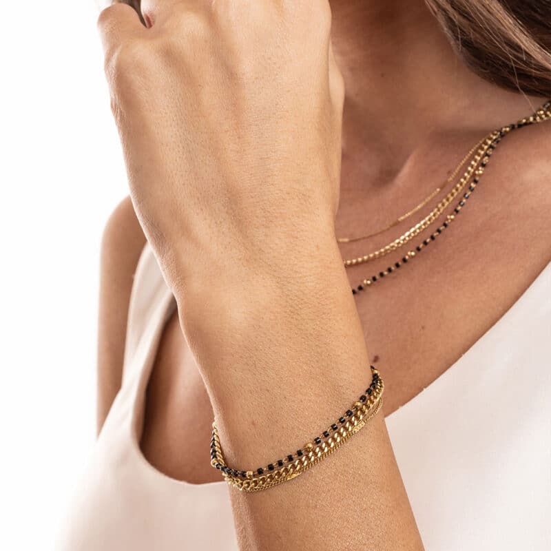 Bracciale Triplo Filo con Perline Nere Layers - Brand Gioielli