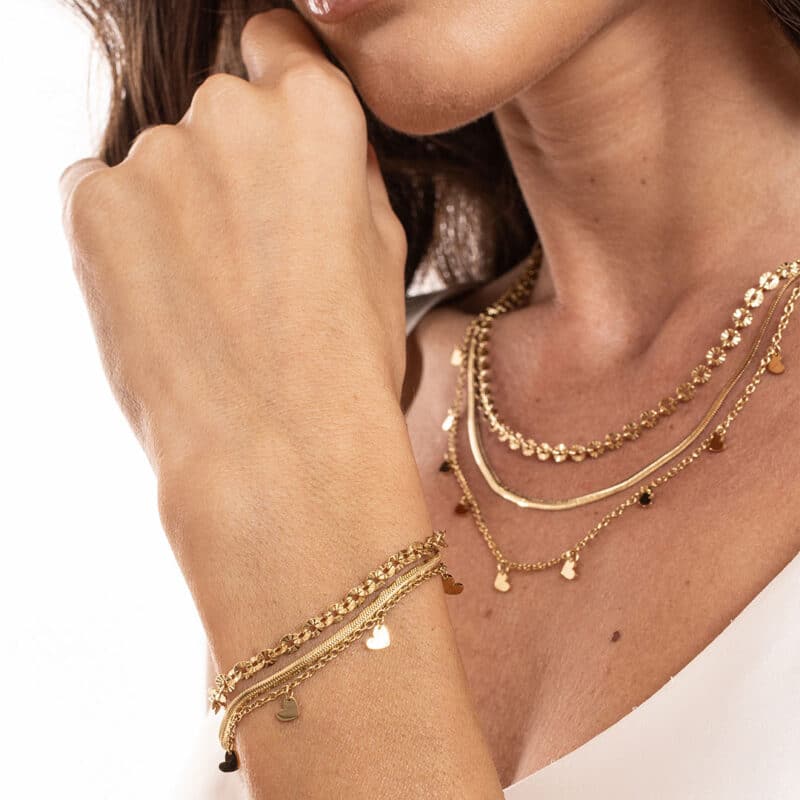 Bracciale Triplo Filo con Cuoricini Layers - Brand Gioielli