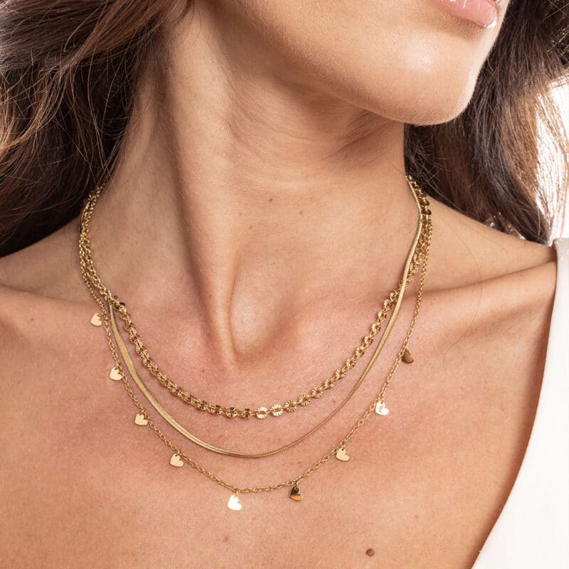 Collana Triplo Filo con Cuoricini Layers - Brand Gioielli