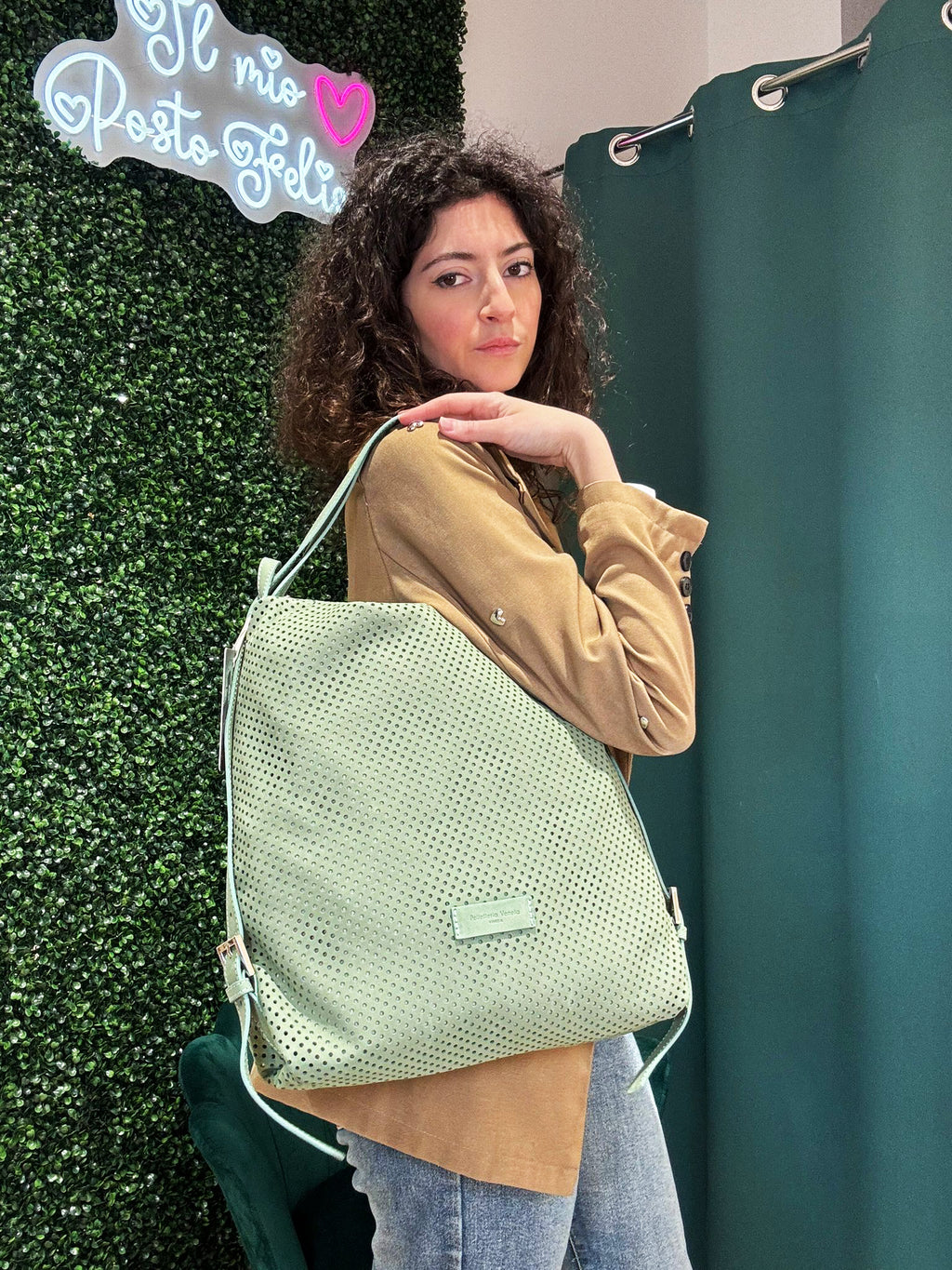 Borsa Zaino in pelle Nabuk forellata Pelletteria Veneta Forello in vera pelle