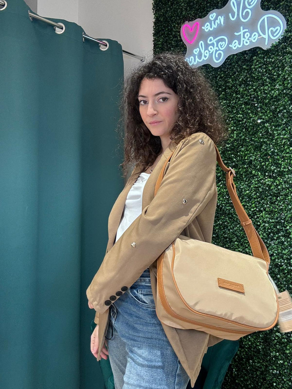 Borsa Tracolla in tessuto tecnico e pelle Pelletteria Veneta Vela