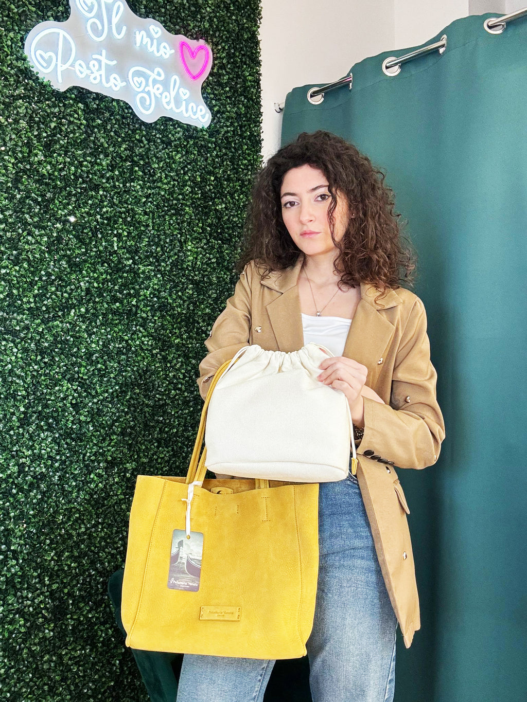 Shopper media in pelle Nabuk Pelletteria Veneta Campo in vera pelle
