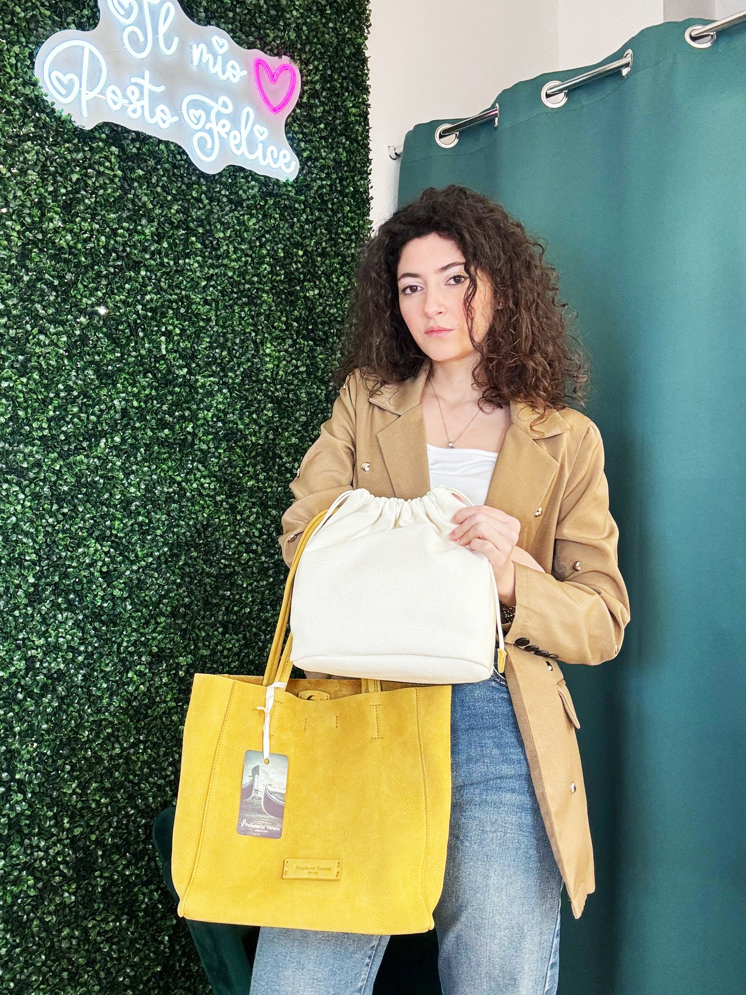 Shopper media in pelle Nabuk Pelletteria Veneta Campo in vera pelle