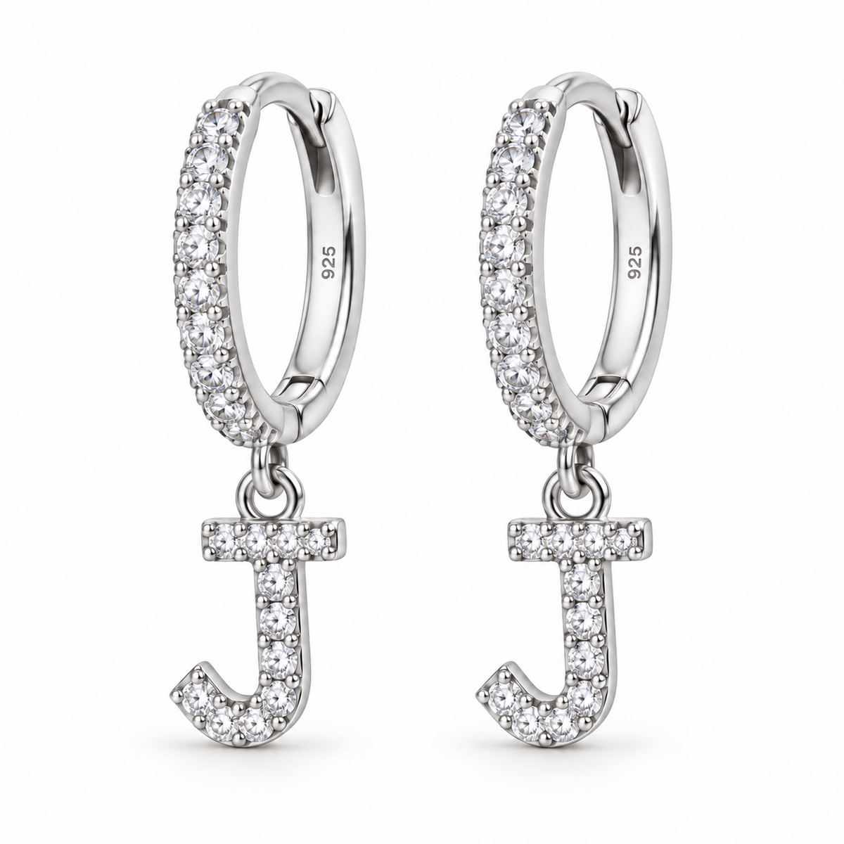Brincos de Argola com Inicial com strass em Prata 925