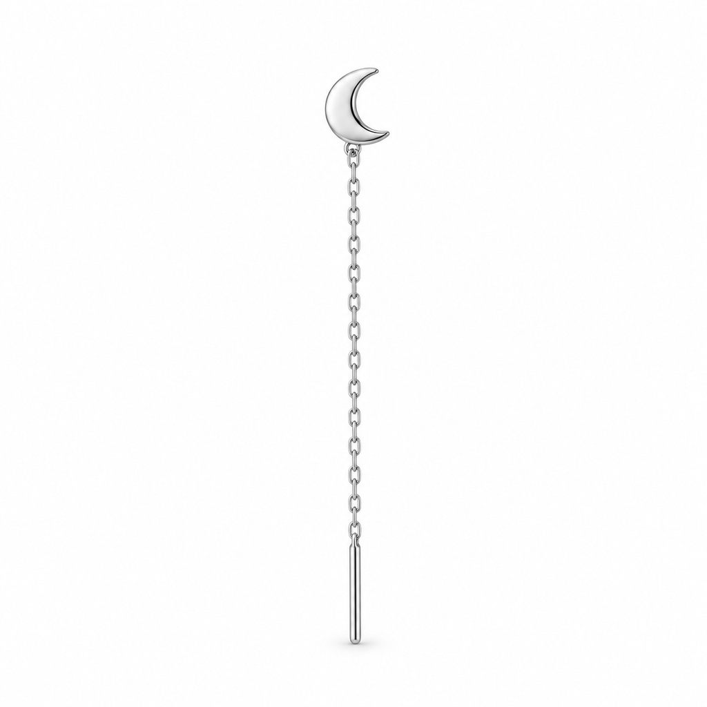 Orecchino Saliscendi mono con Luna in Argento 925 Rodiato