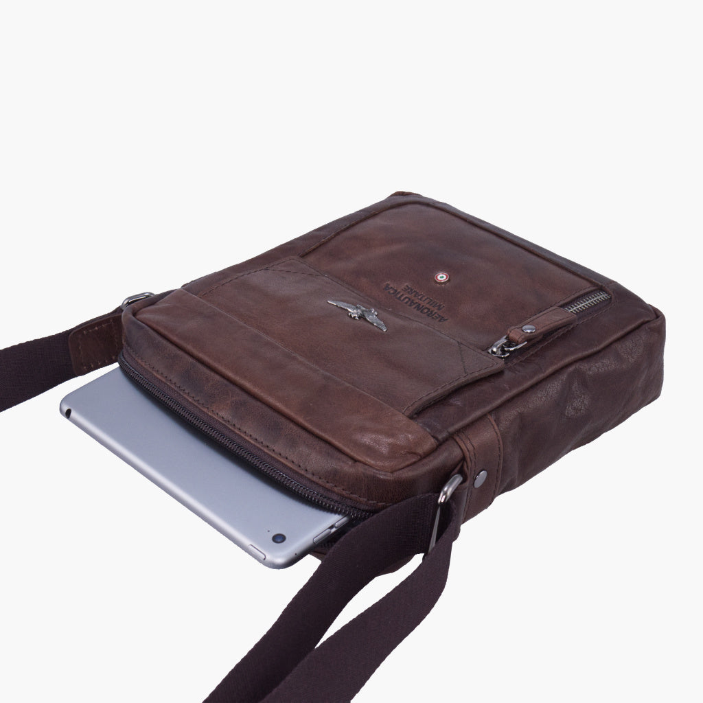 Tracolla Grande Porta Tablet Aeronautica Militare AM303 Vintage in Vera Pelle