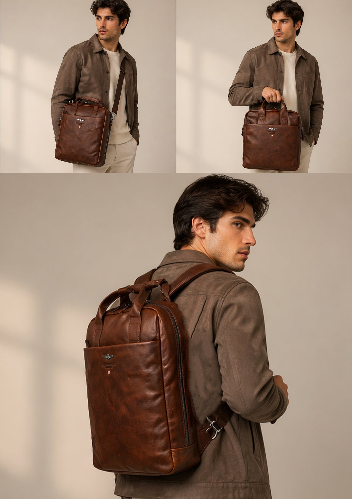 Zaino Porta PC Aeronautica Militare AM352 Vintage in Vera Pelle