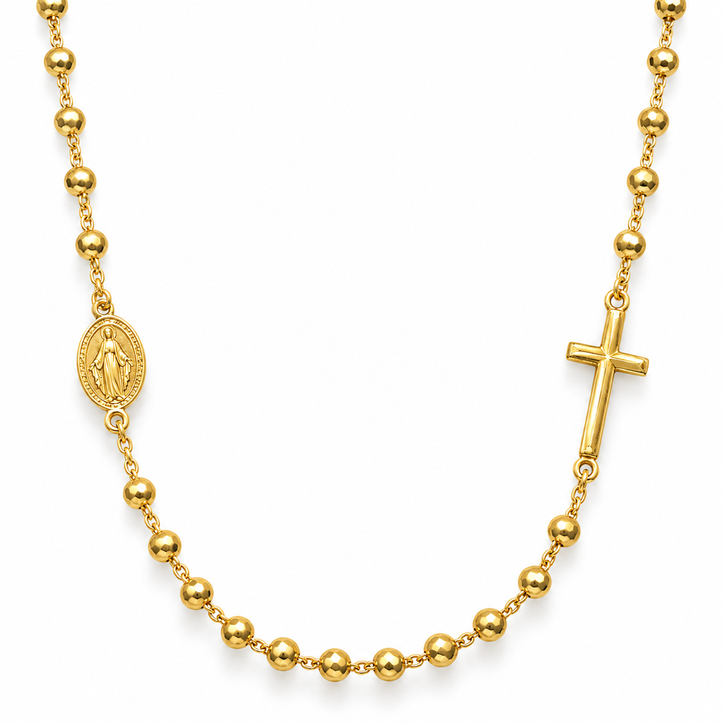Collana Rosario Sfere da 4mm in Argento 925 rodiato