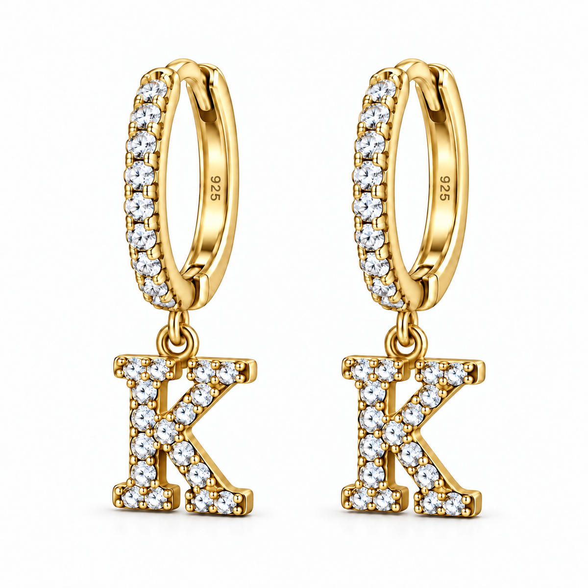 Brincos de Argola com Inicial com strass em Prata 925
