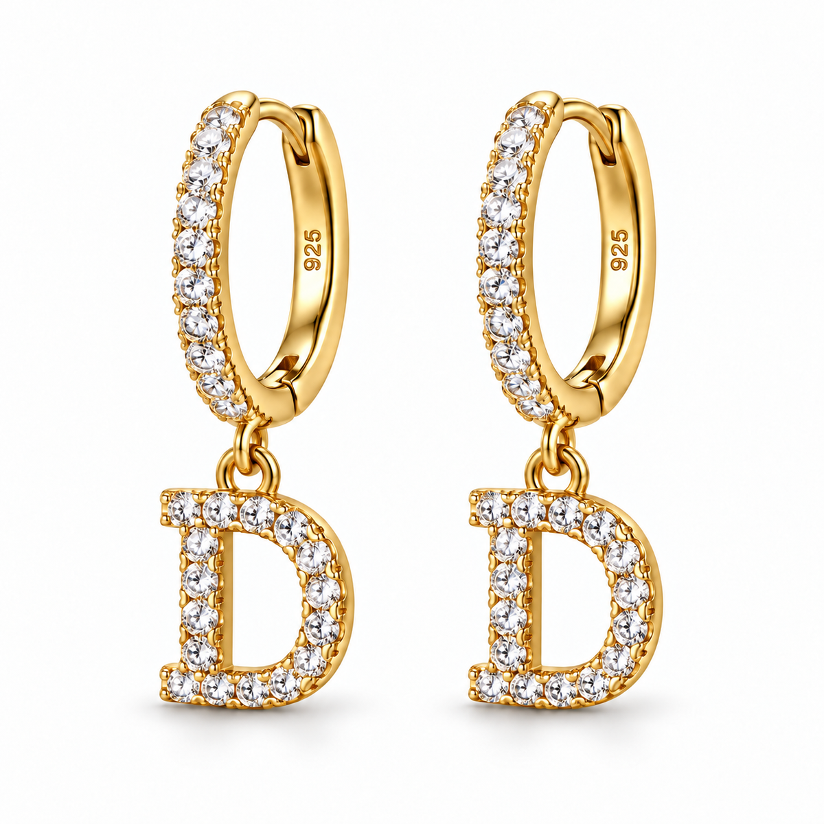 Brincos de Argola com Inicial com strass em Prata 925