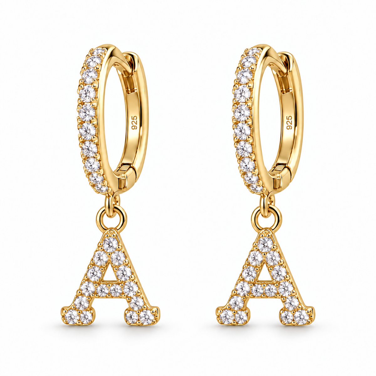 Brincos de Argola com Inicial com strass em Prata 925