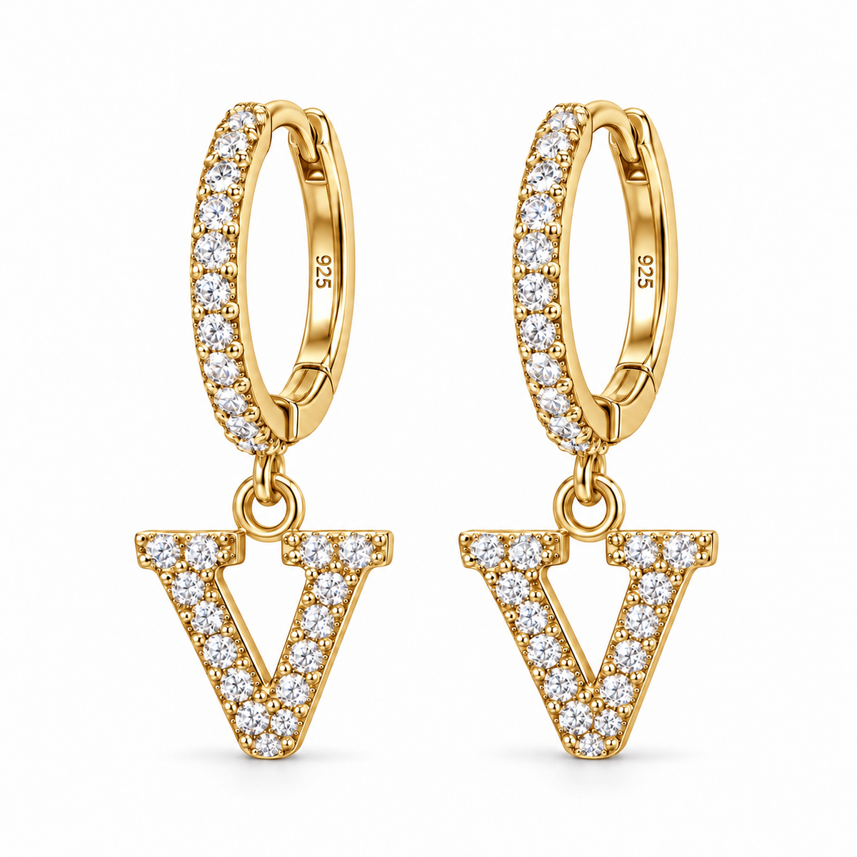 Brincos de Argola com Inicial com strass em Prata 925