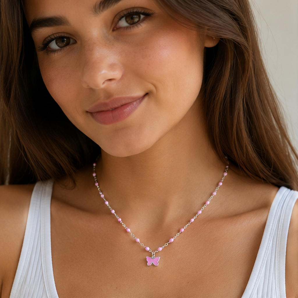 Collana Bimba Viola Farfalla Viola in acciaio inox Imagine - Brand Gioielli
