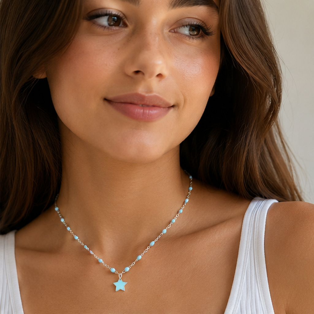 Collana Bimba Turchese Stella Turchese in acciaio inox Imagine - Brand Gioielli