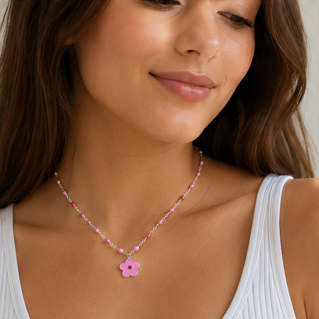 Collana Bimba Rosa Fiore Rosa in acciaio inox Imagine - Brand Gioielli