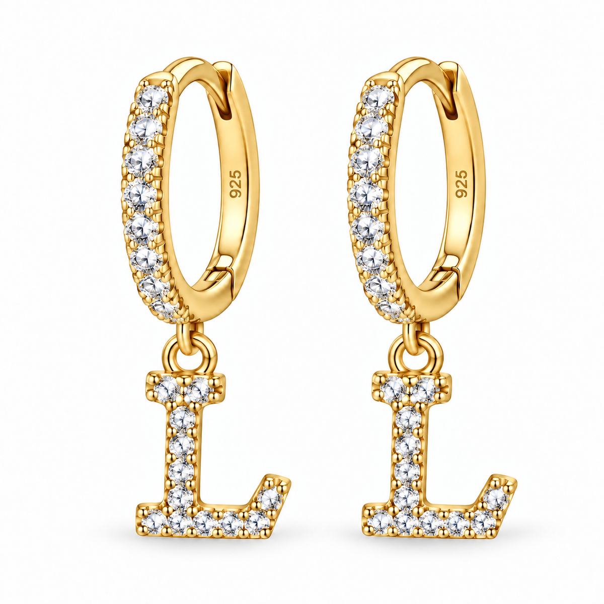 Brincos de Argola com Inicial com strass em Prata 925