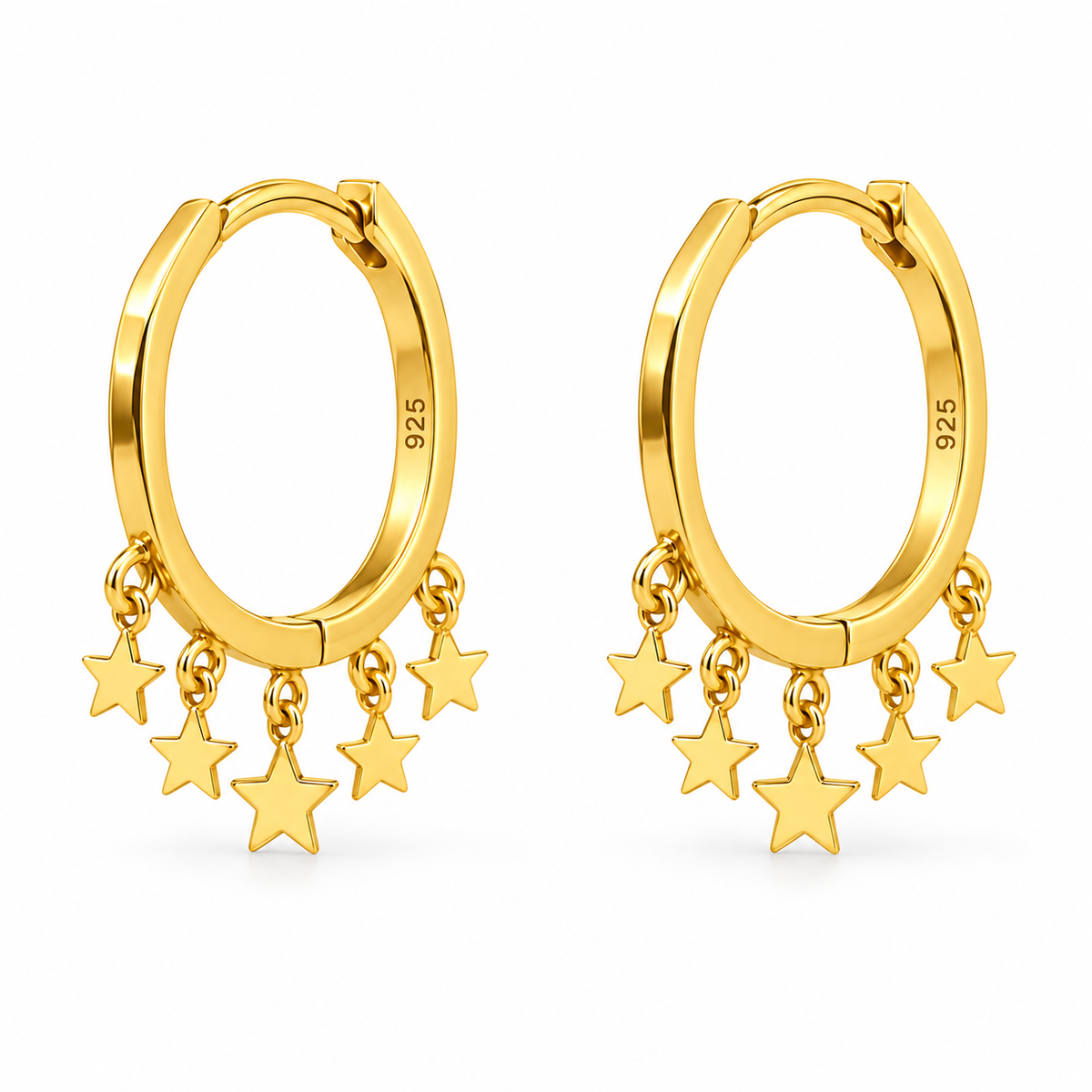 Orecchini a Cerchio con Stelle in Argento 925