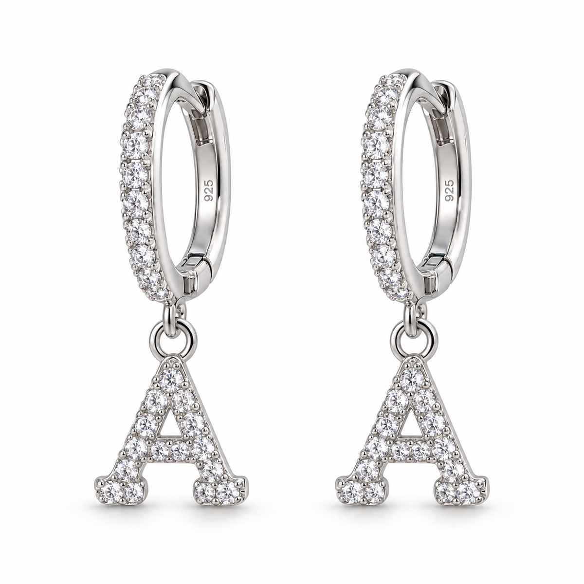 Orecchini a Cerchio con Iniziale con strass in Argento 925