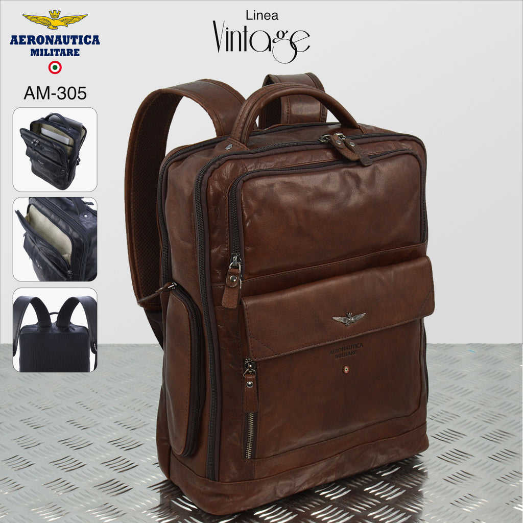 Zaino Porta PC Aeronautica Militare AM305 Vintage in Vera Pelle