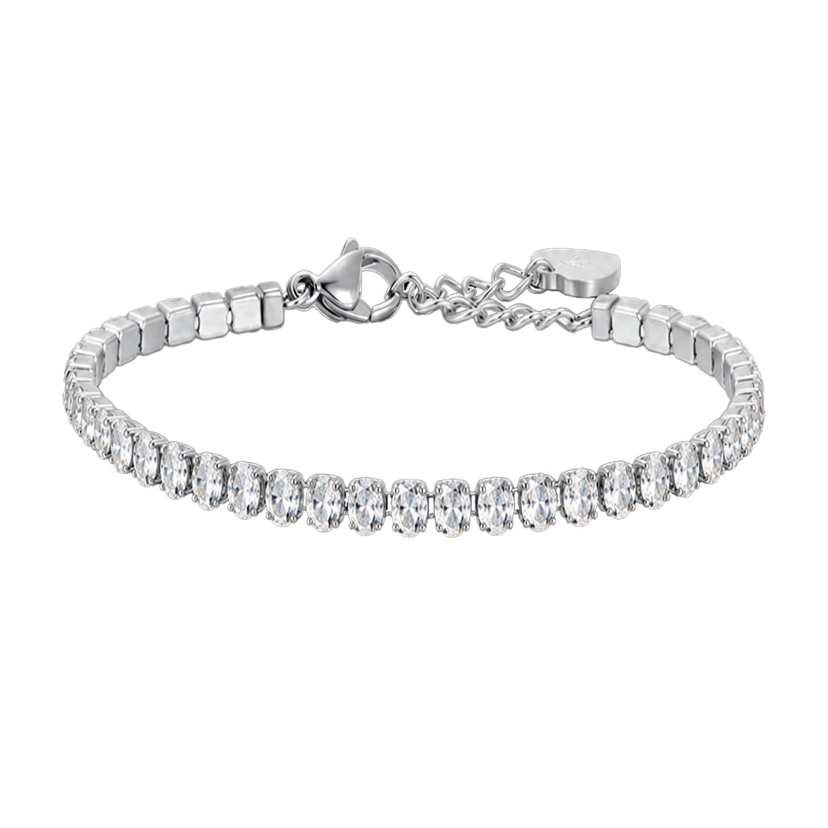 Bracciale Tennis in acciaio inox con zirconi ovali 3x5mm