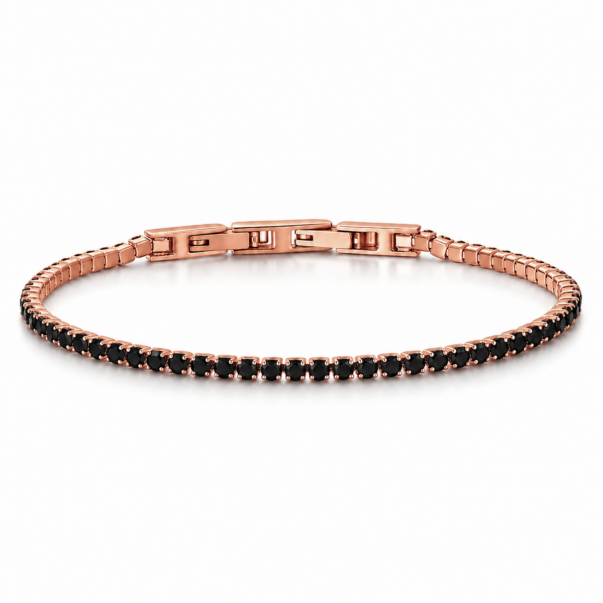 Bracciale Tennis 2mm in acciaio inox placcati oro rosè con chiusura a scatto unisex