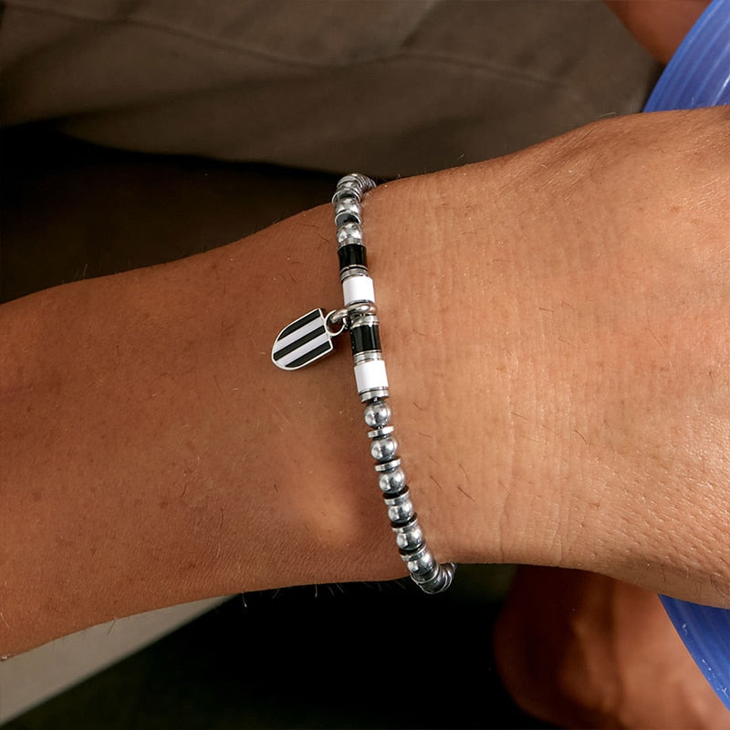 Bracciale Juventus Bianconero Uomo e Bambino in acciaio inox - Brand Gioielli