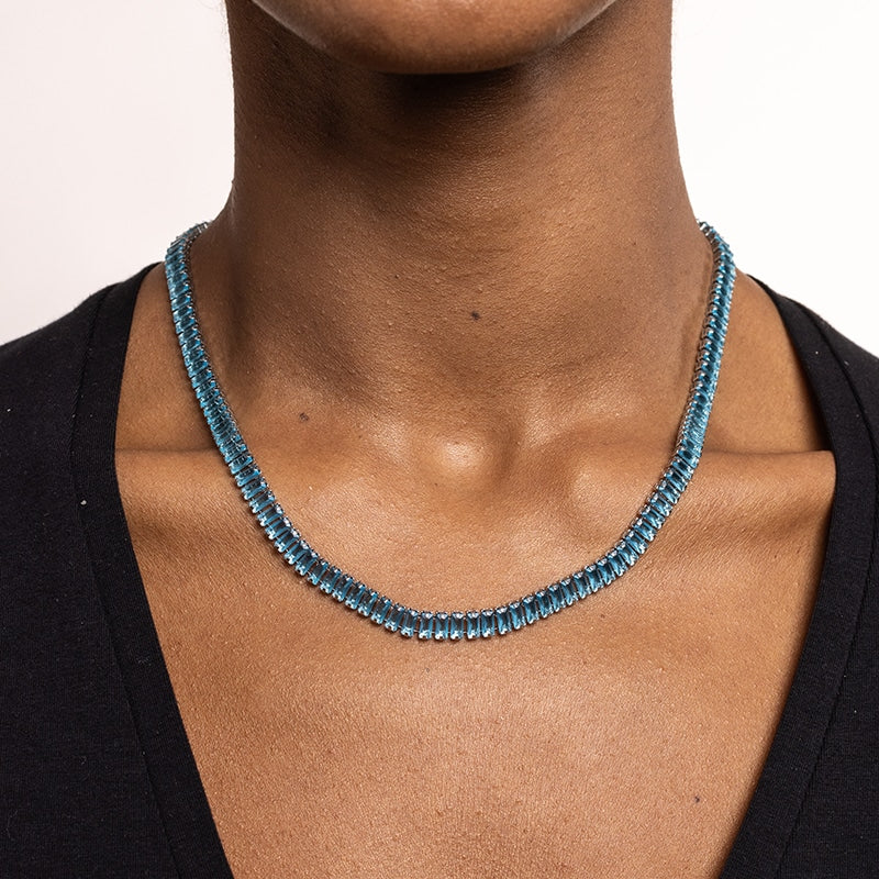 Collana Tennis Baguette in acciaio inox con moschetto Privè - Brand Gioielli