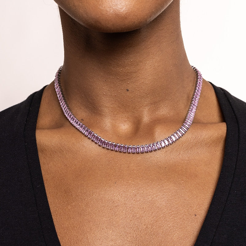 Collana Tennis Baguette in acciaio inox con moschetto Privè - Brand Gioielli